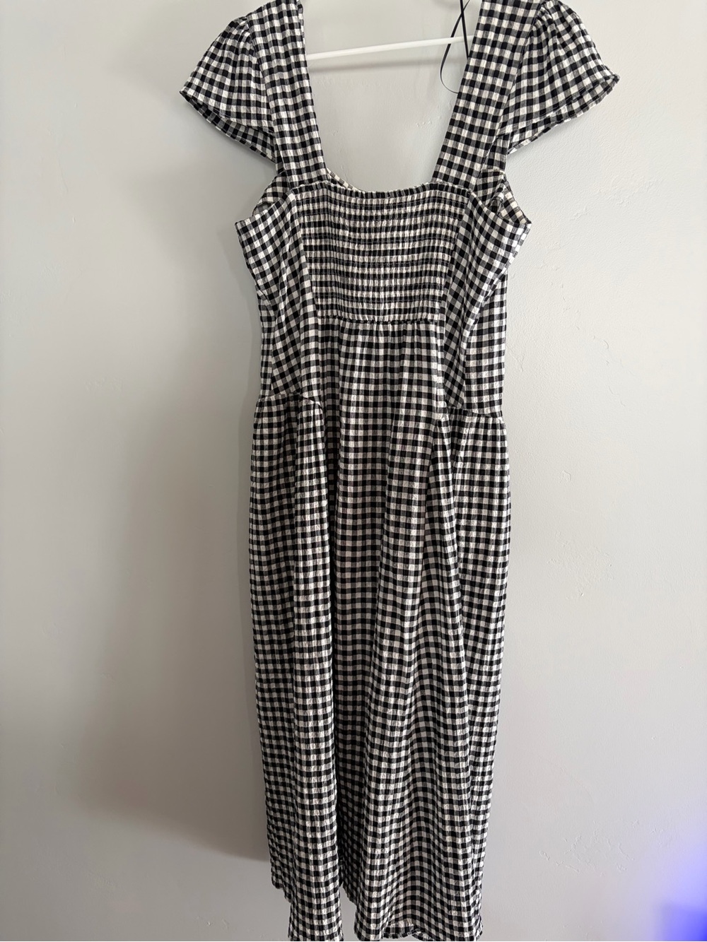Black and White Gingham Square Neck Midi Dress - Picture 2 of 4